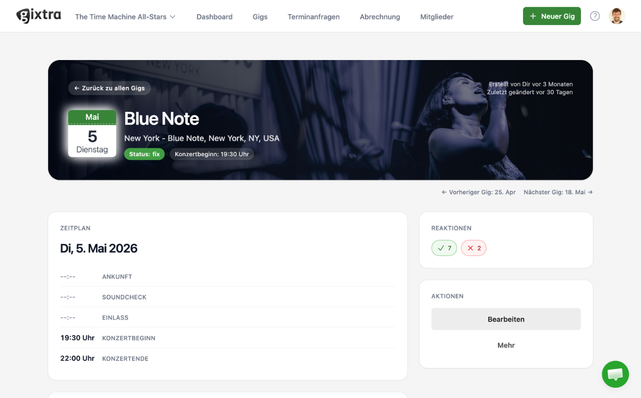 Gixtra mobile view for gig details